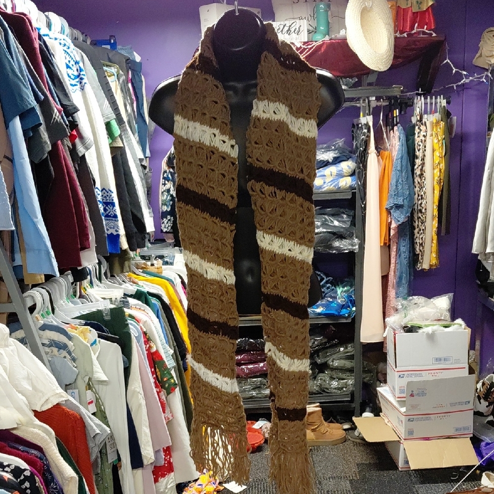 Brown and Cream Crochet Scarf